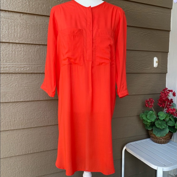h&m orange shirt dress H&M Yellow-Orange Crocheted Knit Cotton T-Shirt Dress sz S